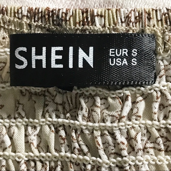 Shein Tan Floral Lace Up Crop Top - Picture 2 of 7